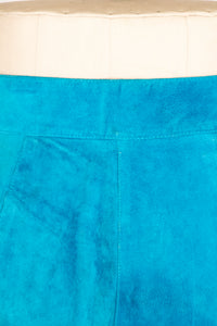 1980s Shorts Blue Suede Leather High Waist M