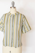Load image into Gallery viewer, 1960s Blouse Cotton Striped Short Sleeve Top M