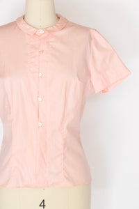 1960s Blouse Cotton Pink Short Sleeve Top S
