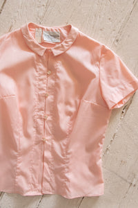 1960s Blouse Cotton Pink Short Sleeve Top S