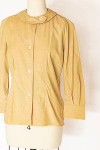1960s Blouse Yellow Button Down Top M
