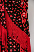 Load image into Gallery viewer, 1970s Maxi Dress Printed Shawl Set Fringe S