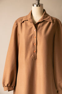 1970s Dress Brown Corduroy Shirtfront M