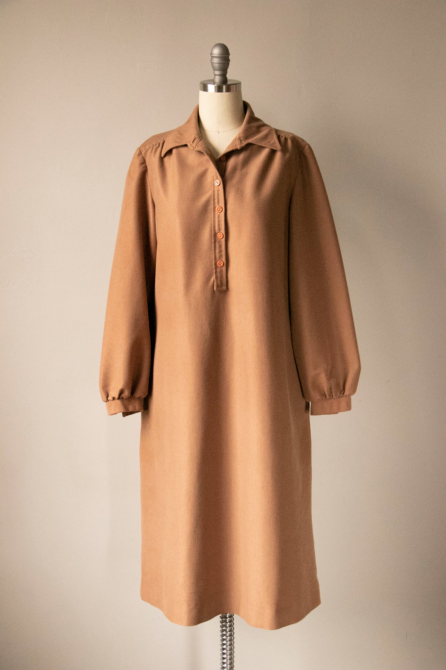 1970s Dress Brown Corduroy Shirtfront M