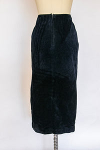 1980s Skirt Blue Suede Leather High Waist M