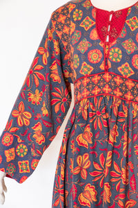 1980s Dress Anokhi Indian Cotton Block Print S