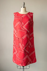 1960s Quilted Dress Bandana Cotton Loungewear Shift S