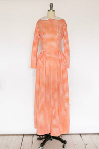 1970s Dress Gingham Maxi Gown Peasant Prairie M