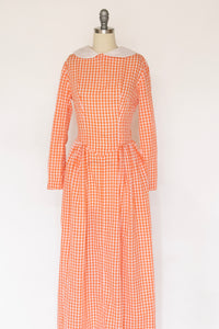 1970s Dress Gingham Maxi Gown Peasant Prairie M