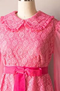 1970s Maxi Dress Pink Lace Gown M