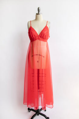 1960s Nightgown Nylon Chiffon Lingerie Sheer Slip S/M