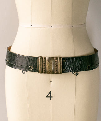 1970s Leather Belt Black Brass Buckle L
