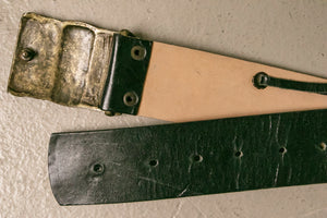 1970s Leather Belt Black Brass Buckle L