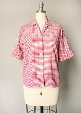 Load image into Gallery viewer, 1950s Blouse Cotton Plaid Pocket Top M