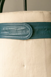 1980s Blue Green Leather Wide Waist Cinch M