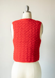 1970s Knit Top Wool Floral Vest XS