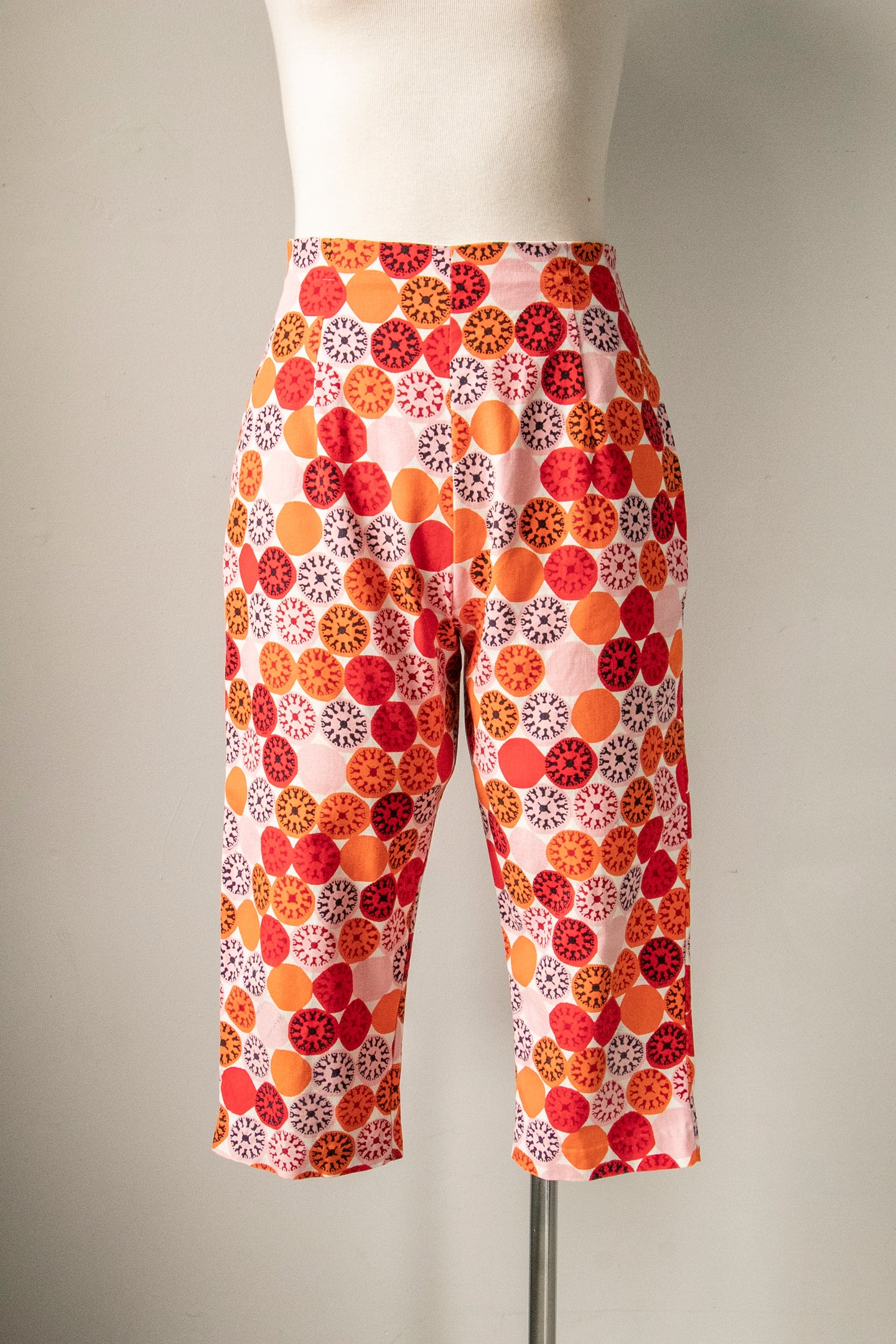1960s Pants Printed Cotton Capri Pedal Pushers XS/S