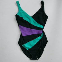 Load image into Gallery viewer, 1990s Bathing Suit Red One Piece Color Block Swimsuit S / M
