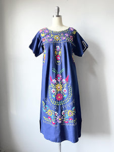 1970s Maxi Dress Mexican Embroidered Cotton S