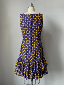 1960s Dress Cotton Floral Ruffle Shift M