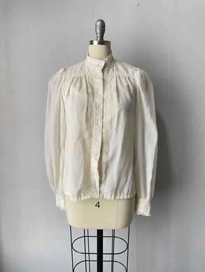 1970s Gunne Sax Blouse Cotton Lace Peasant Top S