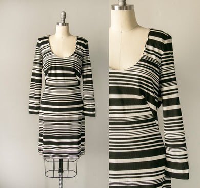 1960s Dress Striped Knit Mod M