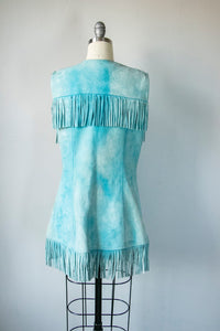 1970s Fringe Leather Vest Suede Tunic Top S