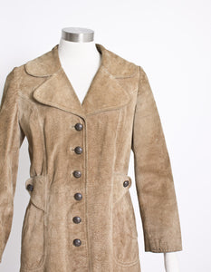 1960s Coat Beige Leather Suede Mod M / S