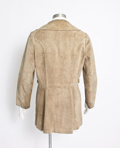1960s Coat Beige Leather Suede Mod M / S