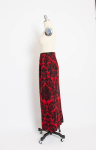 1960s Maxi Skirt Wool Boucle Damask Full Length S