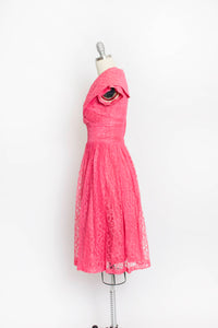 1950s Dress Fuchsia Lace Full Skirt Party Small / XS