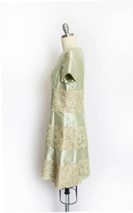 1960s Dress Silk Lace Sea Foam Green Sage Medium