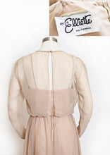 Load image into Gallery viewer, Vintage 1960s Dress MISS ELLIETTE Beige Coffee Chiffon Illusion Gown Medium M