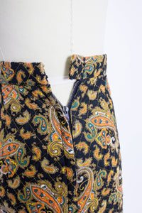 Vintage 1960s Skirt Quilted Cotton Paisley Printed Mini A-Line XS Extra Small
