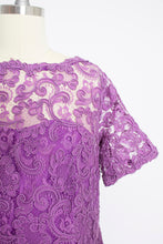 Load image into Gallery viewer, 1960s Dress Purple Lace Illusion Cocktail Party L