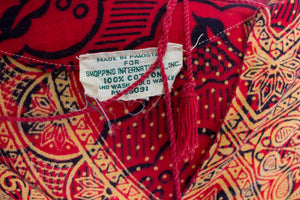 1970s Dress Ethnic Cotton Red Ethnic Boho S