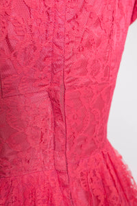 1950s Dress Fuchsia Lace Full Skirt Party Small / XS