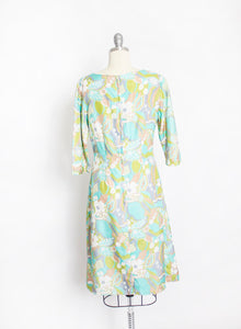 1960s Dress Pastel Floral Silk A-Line Day M