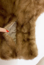 Load image into Gallery viewer, Vintage 1950s Fur Stole MINK Brown Plush Fluffy Wrap Caplet 50s Medium