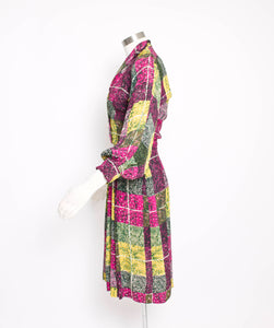 Vintage 1940s Dress Printed Rayon Poet Sleeve 40s Small