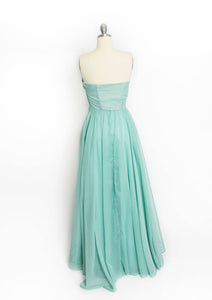 1950s Dress Sea Foam Flocked Polka Dot Gown Small