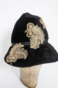 1960s Hat Black Beaver Felted Gold Mod
