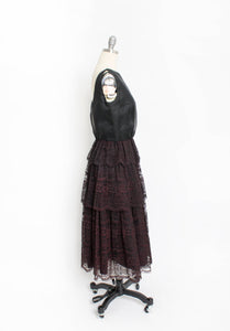 1950s Dress Tiered Black Lace Organza Full Skirt Party Cocktail 60s Small s