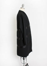 Load image into Gallery viewer, 1950s Coat Satin Striped Black Wool Cashmere Small