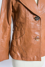 Load image into Gallery viewer, 1970s Leather Jacket Sunburst Brown Cropped Small