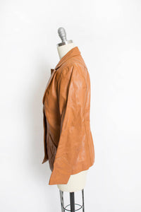 1970s Leather Jacket Sunburst Brown Cropped Small