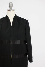 Load image into Gallery viewer, 1950s Coat Satin Striped Black Wool Cashmere Small