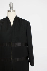 1950s Coat Satin Striped Black Wool Cashmere Small