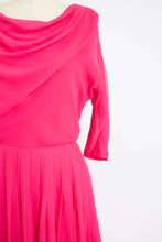 Load image into Gallery viewer, Vintage 1960s Dress MISS ELLIETTE Fuchsia Pink Chiffon Full Skirt Small S