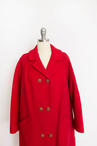 1960s Coat Red Wool Ribbed Rhinestone Buttons M / L